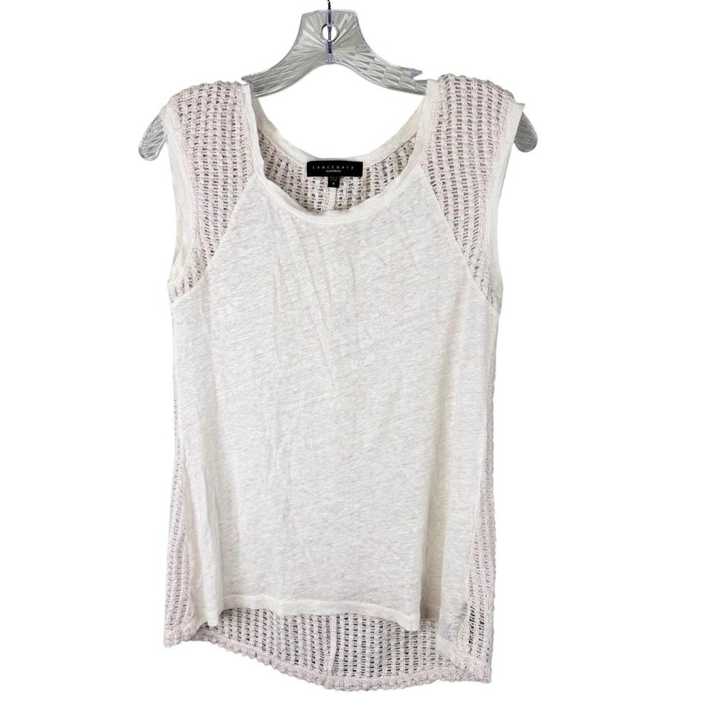 Sanctuary White Crochet Back Tank Top Sleeveless Linen Blend Small Boho Summer